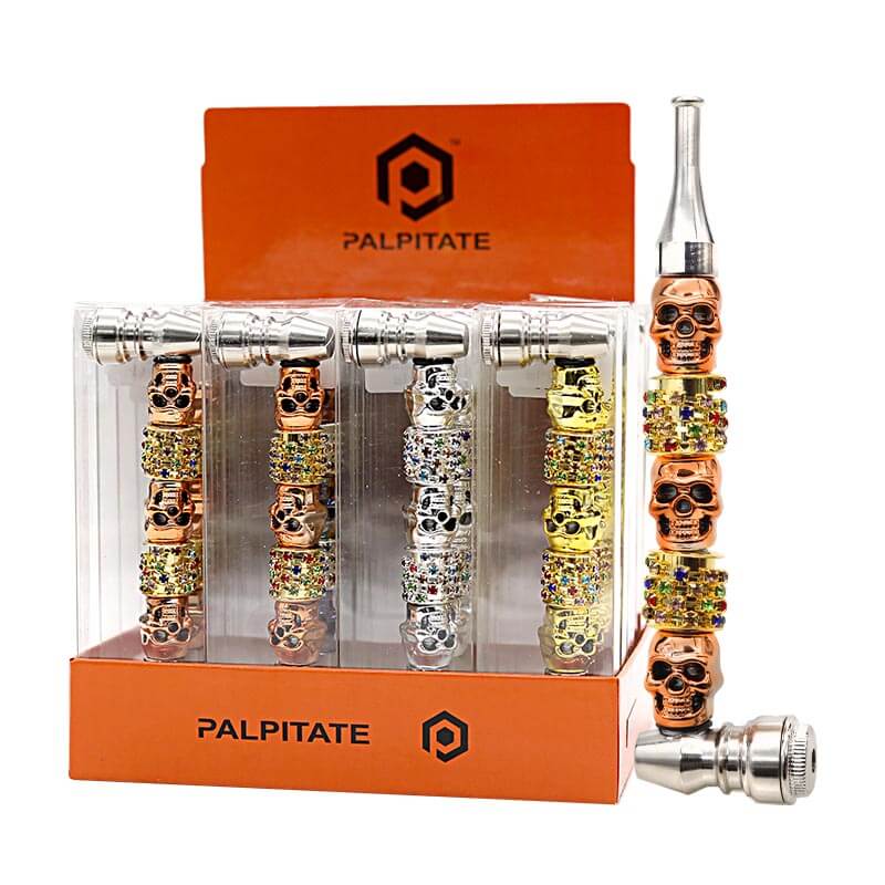 Palpitate Studded Skull Head Metal Pipe (PI-023) | 4 inch | 24 Count Display product image